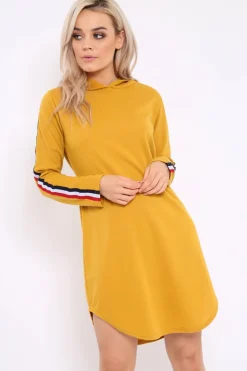 Rebellious Fashion Mustard Sleeve Sports Trim Curve Hem Jumper Dress - Dixie