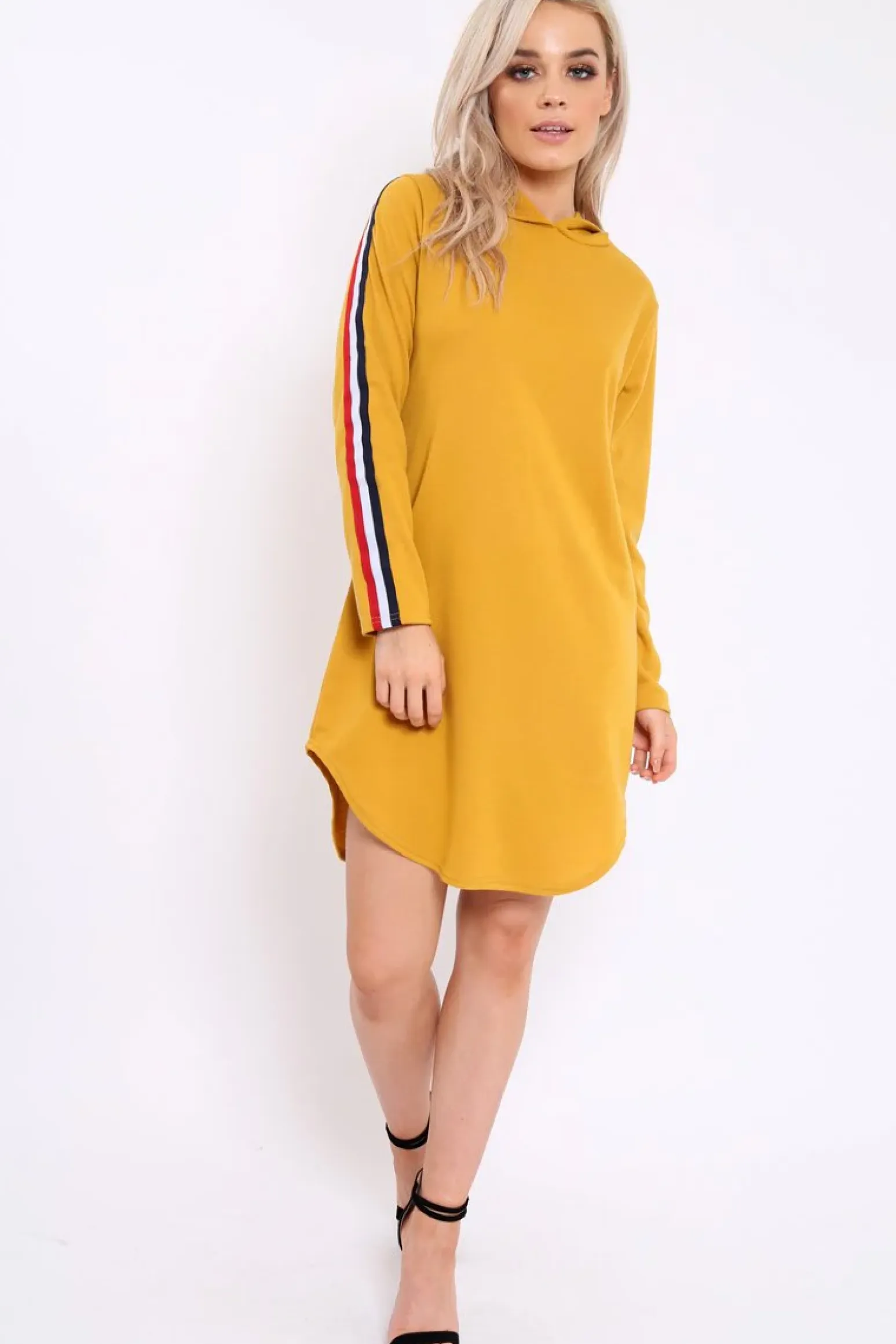 Rebellious Fashion Mustard Sleeve Sports Trim Curve Hem Jumper Dress - Dixie