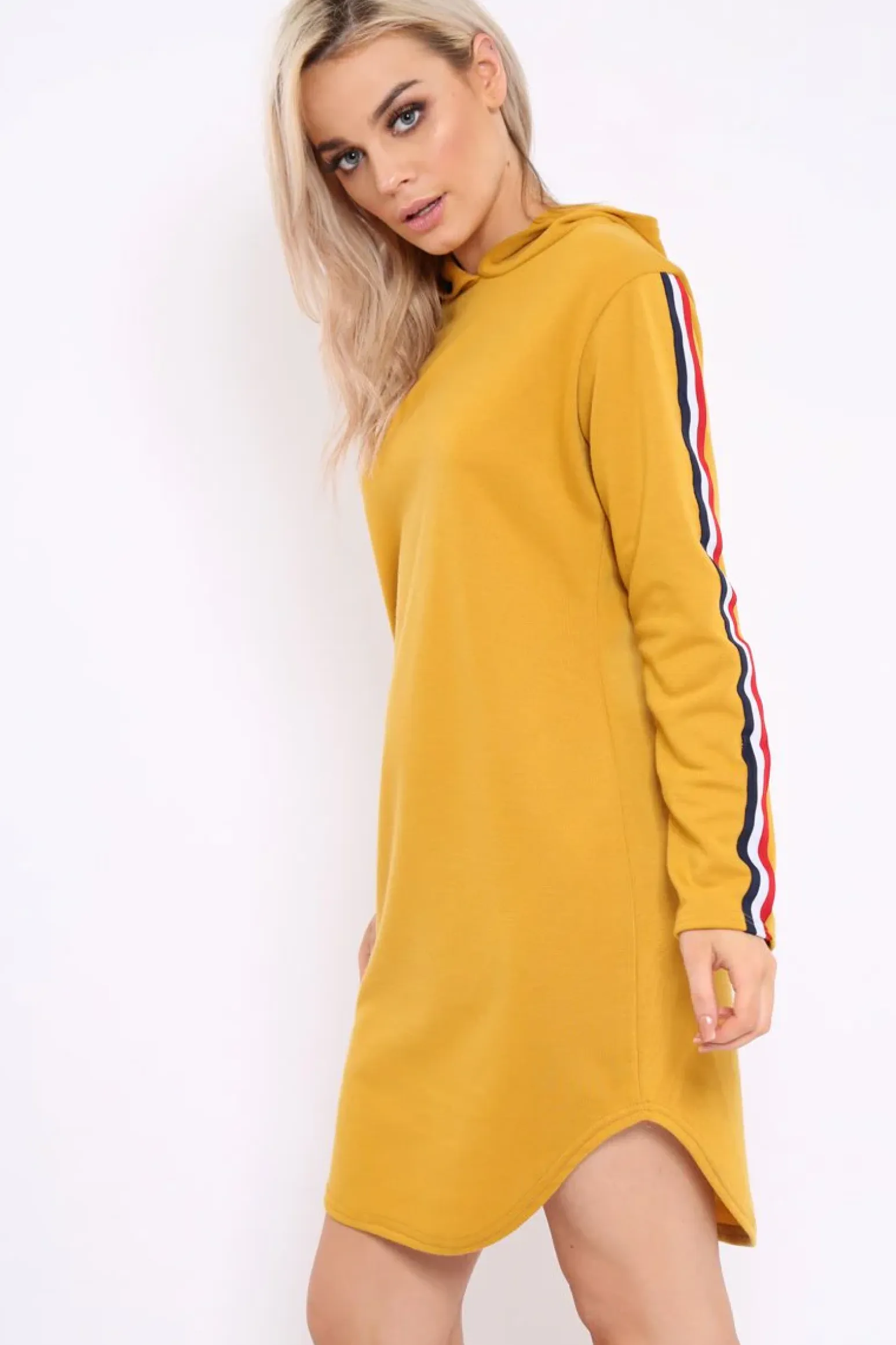 Rebellious Fashion Mustard Sleeve Sports Trim Curve Hem Jumper Dress - Dixie