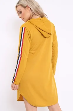 Rebellious Fashion Mustard Sleeve Sports Trim Curve Hem Jumper Dress - Dixie