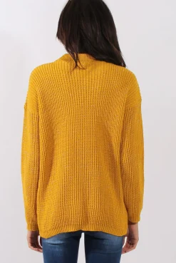Rebellious Fashion Mustard Sparkle Knitted Cut Out Front Jumper - Meri