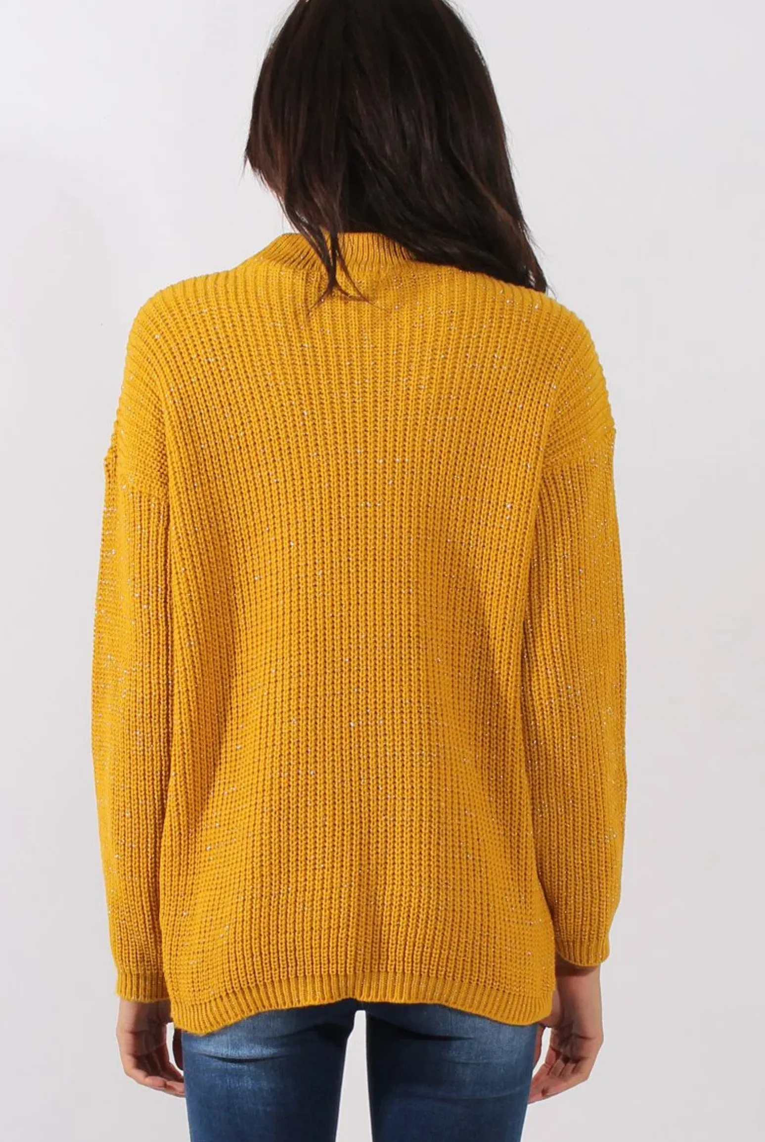 Rebellious Fashion Mustard Sparkle Knitted Cut Out Front Jumper - Meri