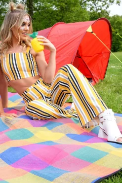 Rebellious Fashion Mustard Striped Crop Top and Trousers Co-ord Set - Kimmy