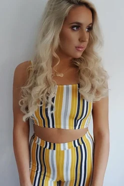 Rebellious Fashion Mustard Striped Crop Top and Trousers Co-ord Set - Kimmy