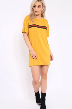 Rebellious Fashion Mustard Stripe Front T Shirt Dress - Kamden