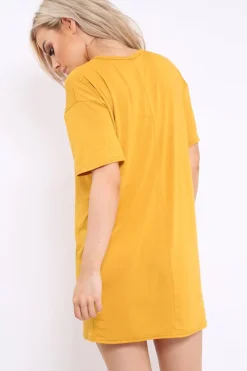 Rebellious Fashion Mustard Stripe Front T Shirt Dress - Kamden