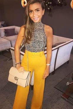 Rebellious Fashion Mustard Tailored Wide Leg Belted Trousers - Chenelle