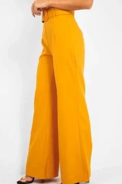 Rebellious Fashion Mustard Tailored Wide Leg Belted Trousers - Chenelle