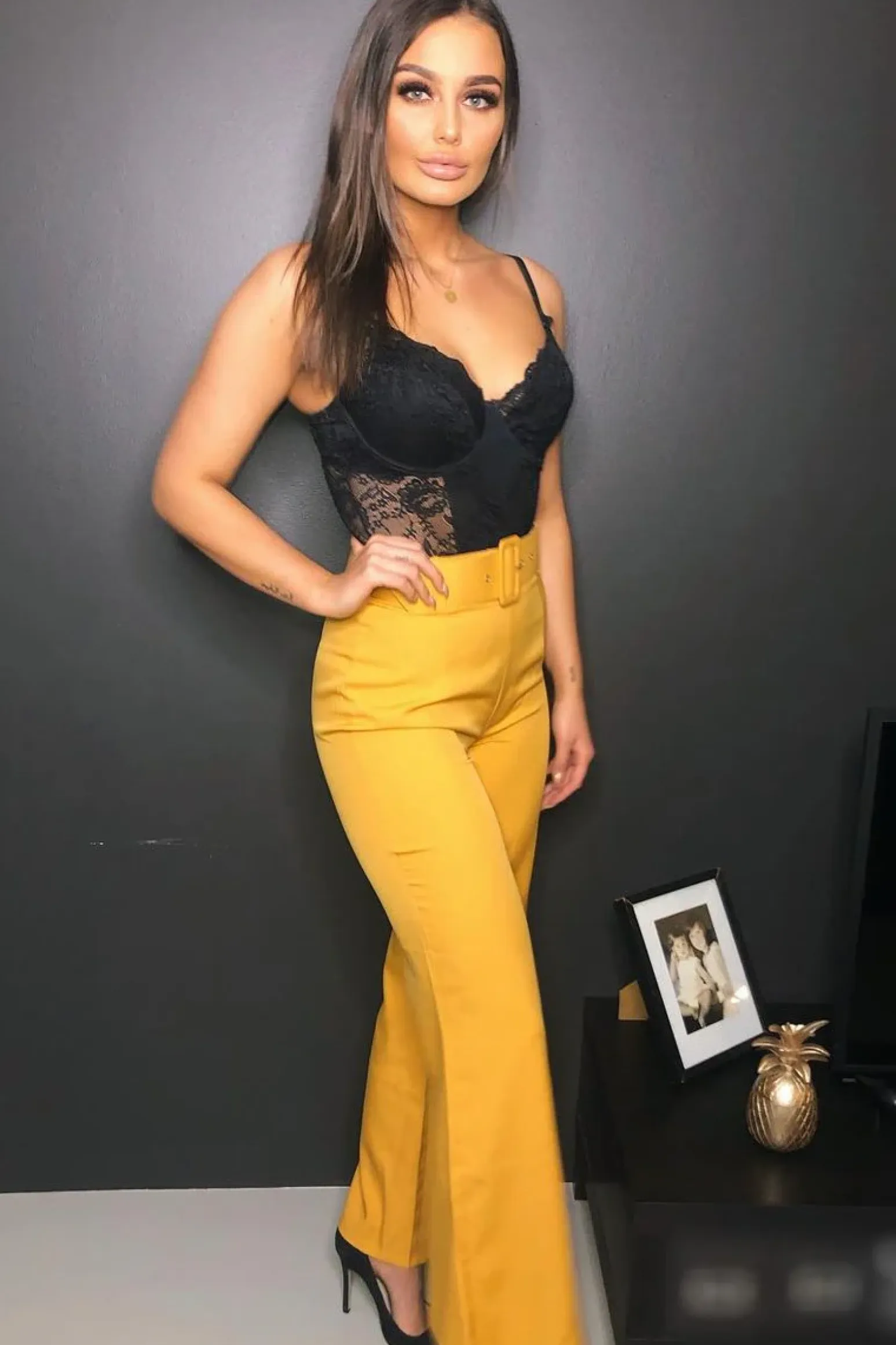 Rebellious Fashion Mustard Tailored Wide Leg Belted Trousers - Chenelle