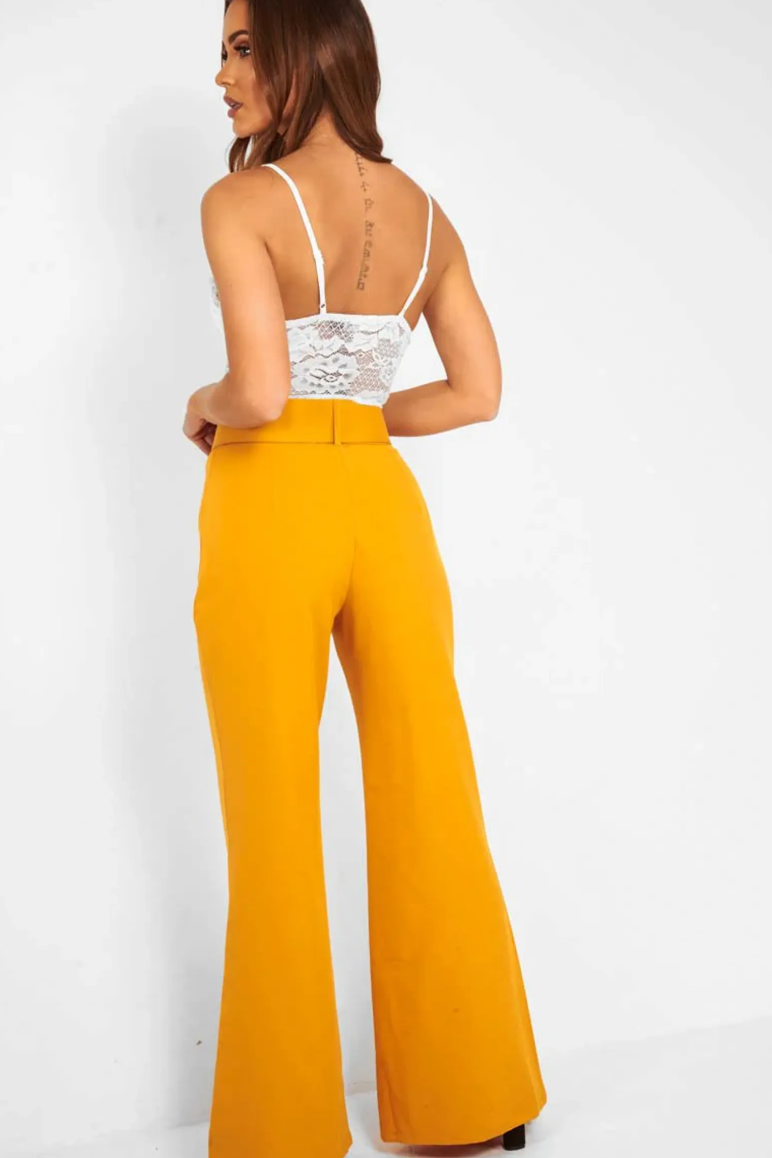 Rebellious Fashion Mustard Tailored Wide Leg Belted Trousers - Chenelle