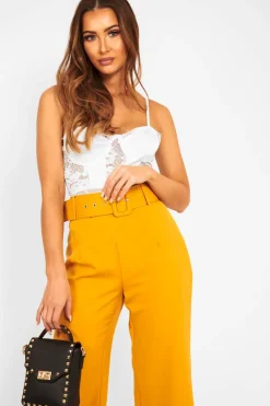 Rebellious Fashion Mustard Tailored Wide Leg Belted Trousers - Chenelle