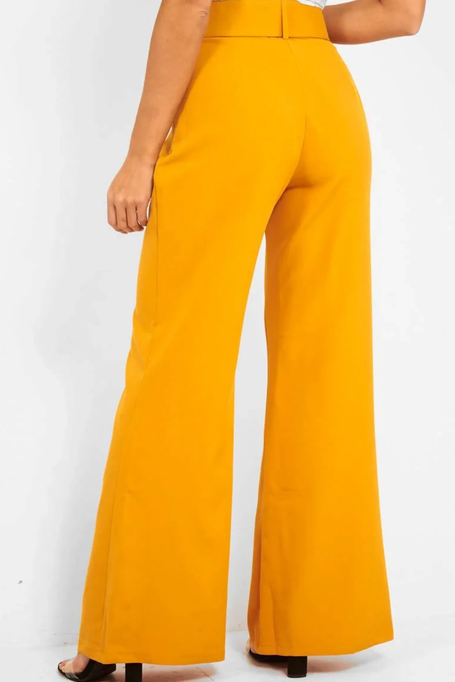 Rebellious Fashion Mustard Tailored Wide Leg Belted Trousers - Chenelle