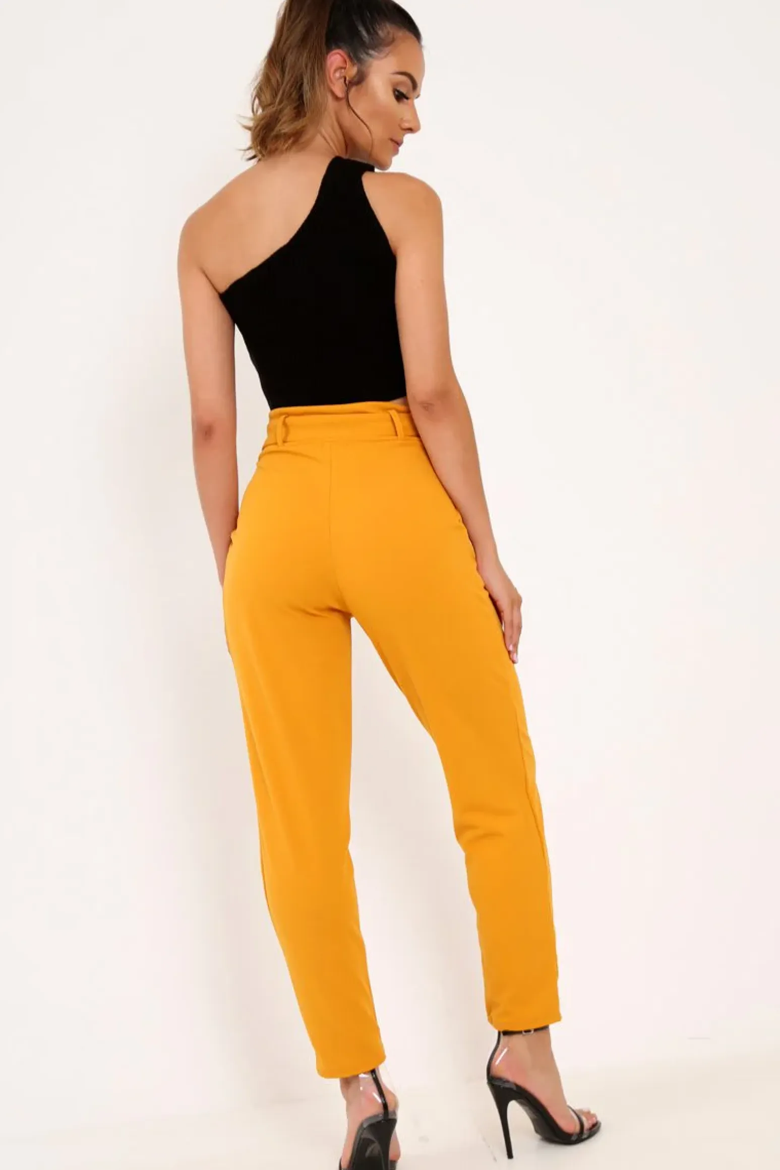 Rebellious Fashion Mustard Tapered Belted Cigarette Trousers - Myasia