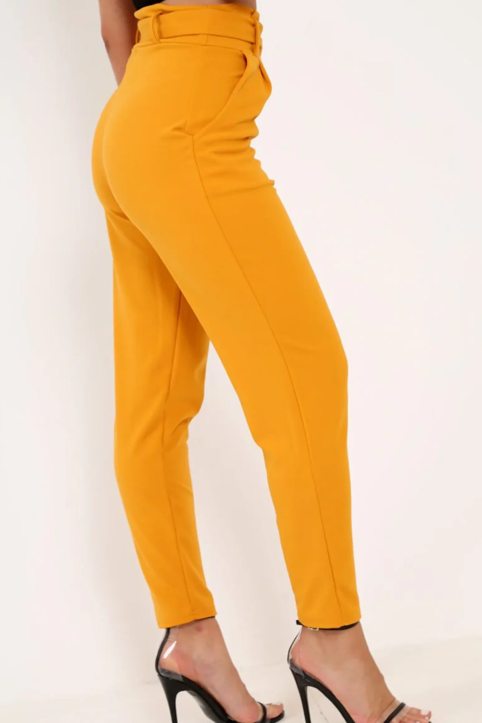 Rebellious Fashion Mustard Tapered Belted Cigarette Trousers - Myasia