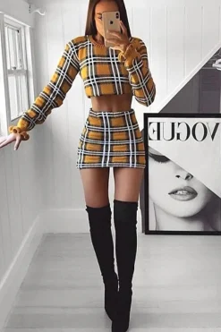 Rebellious Fashion Mustard Tartan Frill Cuff Knit Jumper - Jarae
