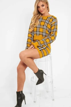 Rebellious Fashion Mustard Tartan Frill Cuff Knit Jumper - Jarae