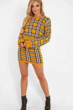 Rebellious Fashion Mustard Tartan Frill Cuff Knit Jumper - Jarae