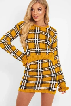 Rebellious Fashion Mustard Tartan Frill Cuff Knit Jumper - Jarae