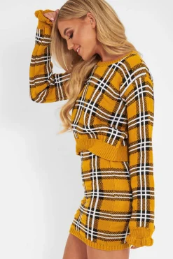 Rebellious Fashion Mustard Tartan Frill Cuff Knit Jumper - Jarae