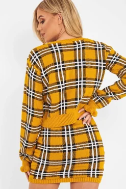 Rebellious Fashion Mustard Tartan Frill Cuff Knit Jumper - Jarae