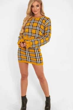 Rebellious Fashion Mustard Tartan Knit Mini Skirt - Chantelle