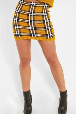 Rebellious Fashion Mustard Tartan Knit Mini Skirt - Chantelle