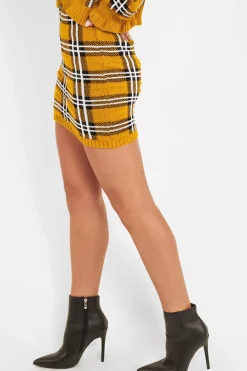 Rebellious Fashion Mustard Tartan Knit Mini Skirt - Chantelle