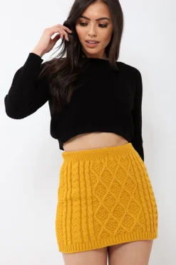 Rebellious Fashion Mustard Thick Knit Bodycon Skirt - Kristy