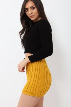 Rebellious Fashion Mustard Thick Knit Bodycon Skirt - Kristy