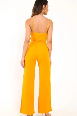 Rebellious Fashion Mustard Tie Front Cut Out Jumpsuit - Jodee