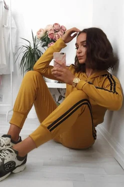 Rebellious Fashion Mustard Tracksuit with Black Side Stripe - Kady