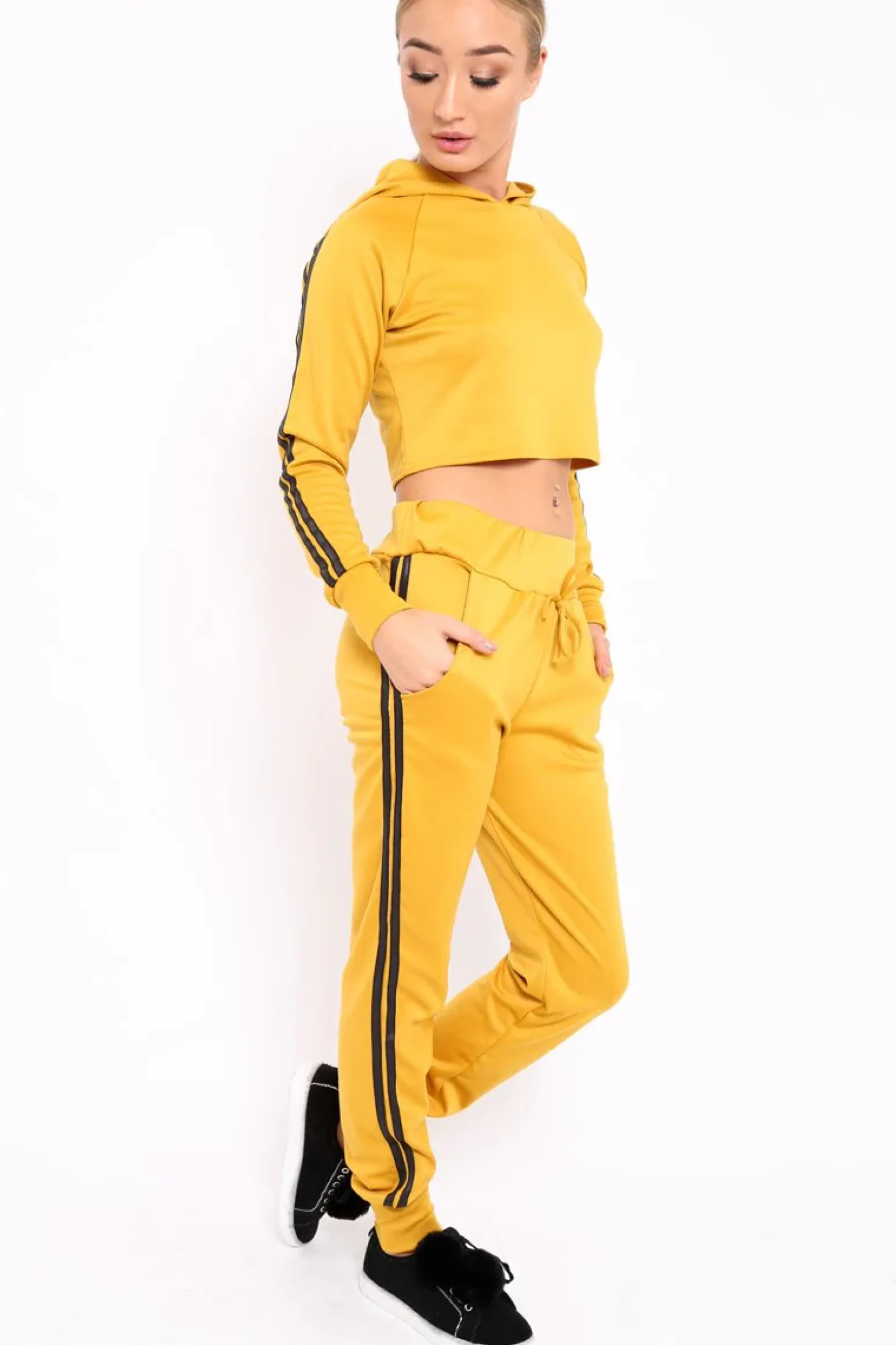 Rebellious Fashion Mustard Tracksuit with Black Side Stripe - Kady