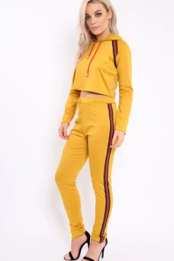 Rebellious Fashion Mustard Tracksuit with Khaki and Red Side Stripe - Beatrix