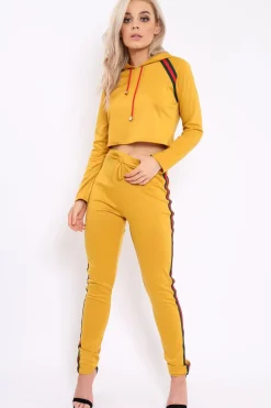 Rebellious Fashion Mustard Tracksuit with Khaki and Red Side Stripe - Beatrix
