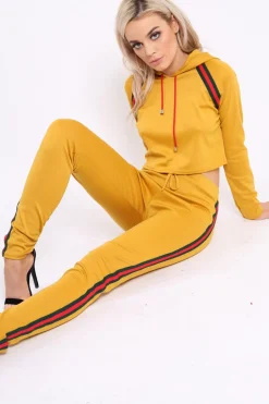 Rebellious Fashion Mustard Tracksuit with Khaki and Red Side Stripe - Beatrix