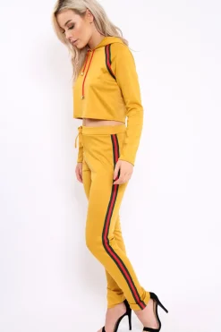 Rebellious Fashion Mustard Tracksuit with Khaki and Red Side Stripe - Beatrix
