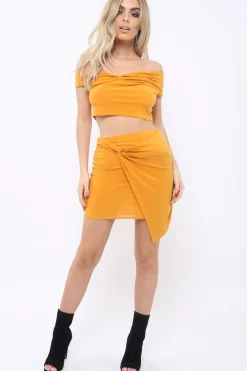 Rebellious Fashion Mustard Twist Knot Front Slinky Co-ord Set - Binkie
