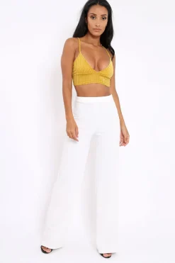 Rebellious Fashion Mustard Velvet Striped Bralet - Elina