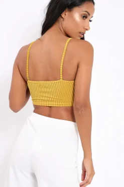 Rebellious Fashion Mustard Velvet Striped Bralet - Elina