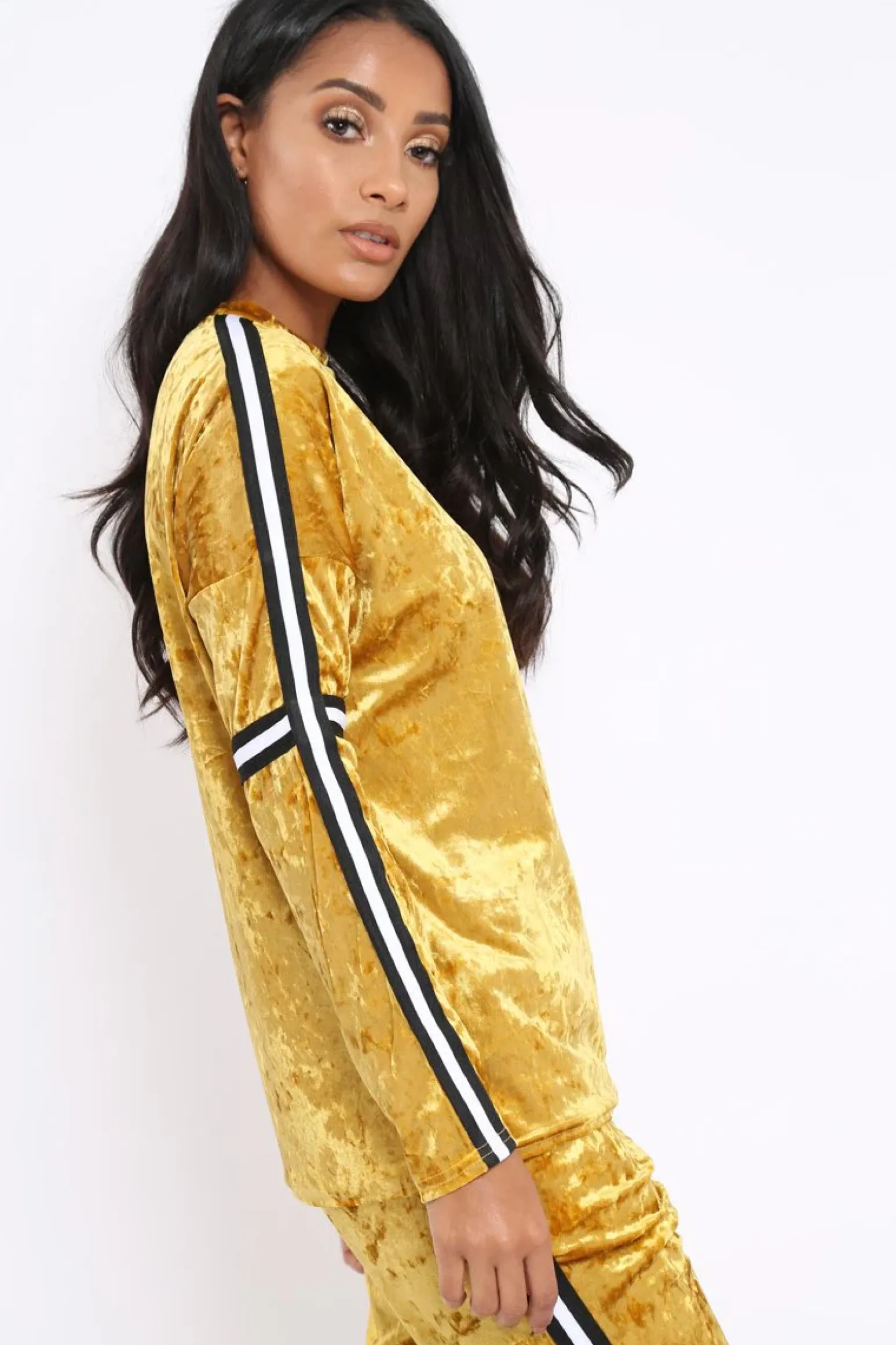 Rebellious Fashion Mustard Velvet Striped Trim Co-ord Set - Beau