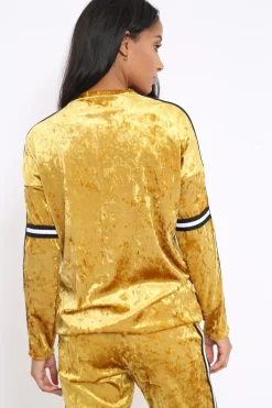 Rebellious Fashion Mustard Velvet Striped Trim Co-ord Set - Beau