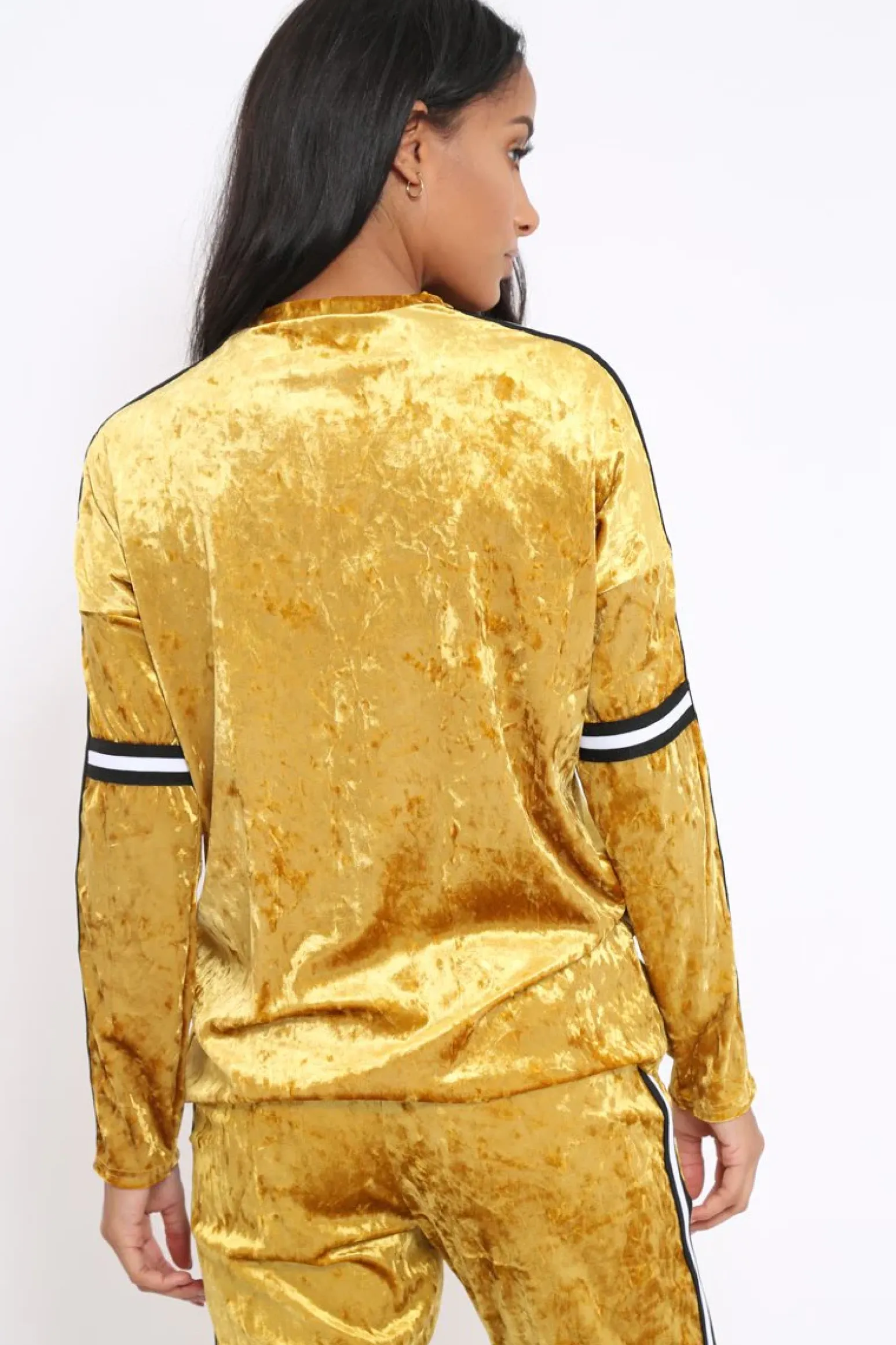 Rebellious Fashion Mustard Velvet Striped Trim Co-ord Set - Beau