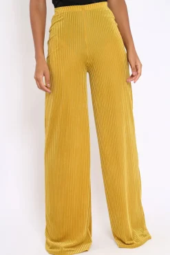 Rebellious Fashion Mustard Velvet Striped Trousers - Trudy