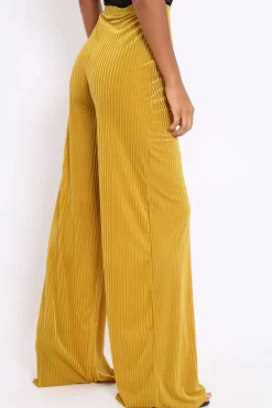 Rebellious Fashion Mustard Velvet Striped Trousers - Trudy