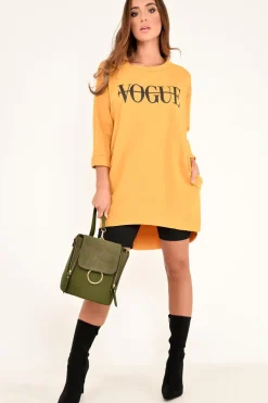 Rebellious Fashion Mustard Vogue Slogan Oversized Jumper - Bray