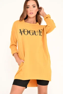 Rebellious Fashion Mustard Vogue Slogan Oversized Jumper - Bray