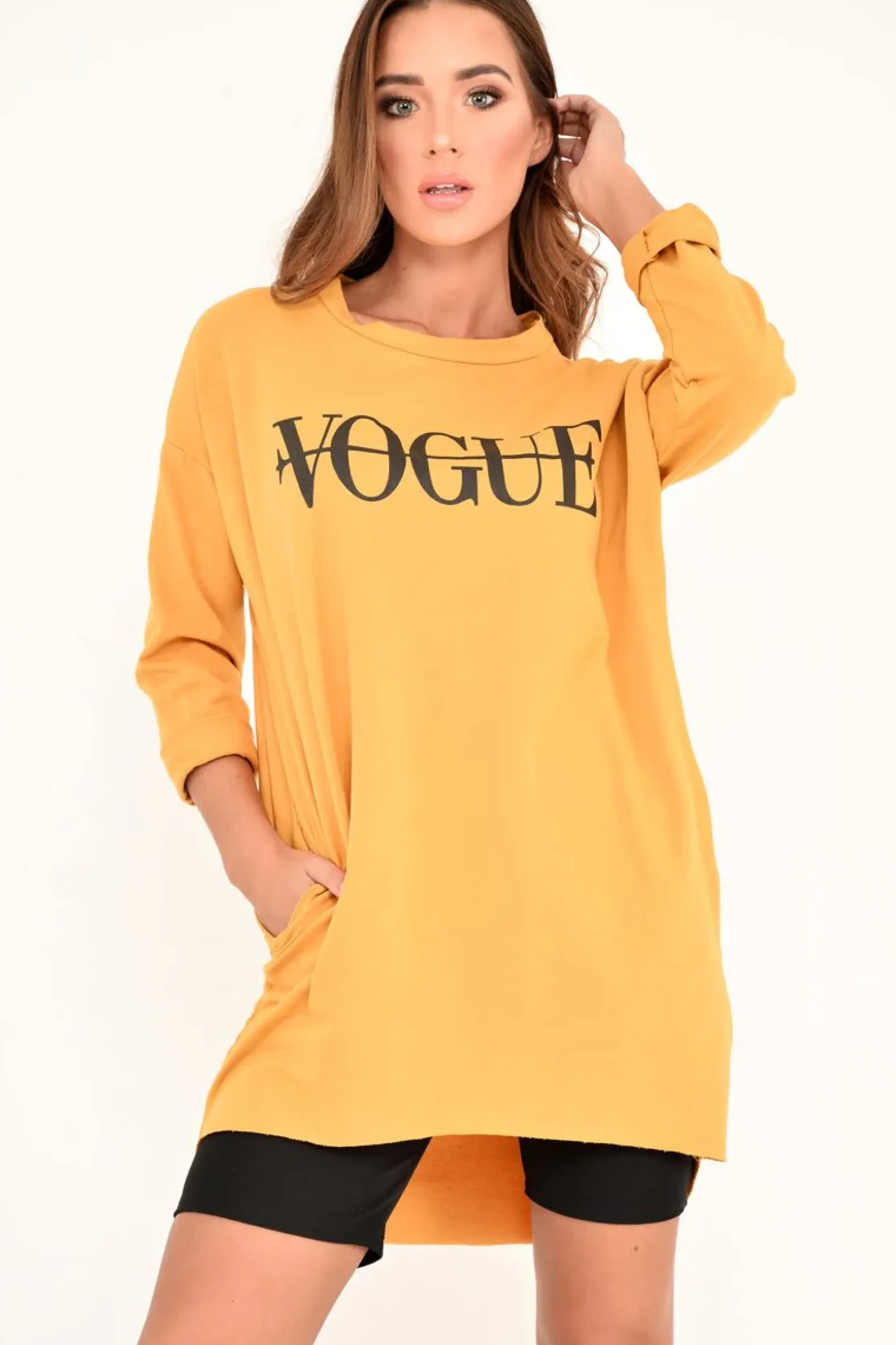 Rebellious Fashion Mustard Vogue Slogan Oversized Jumper - Bray