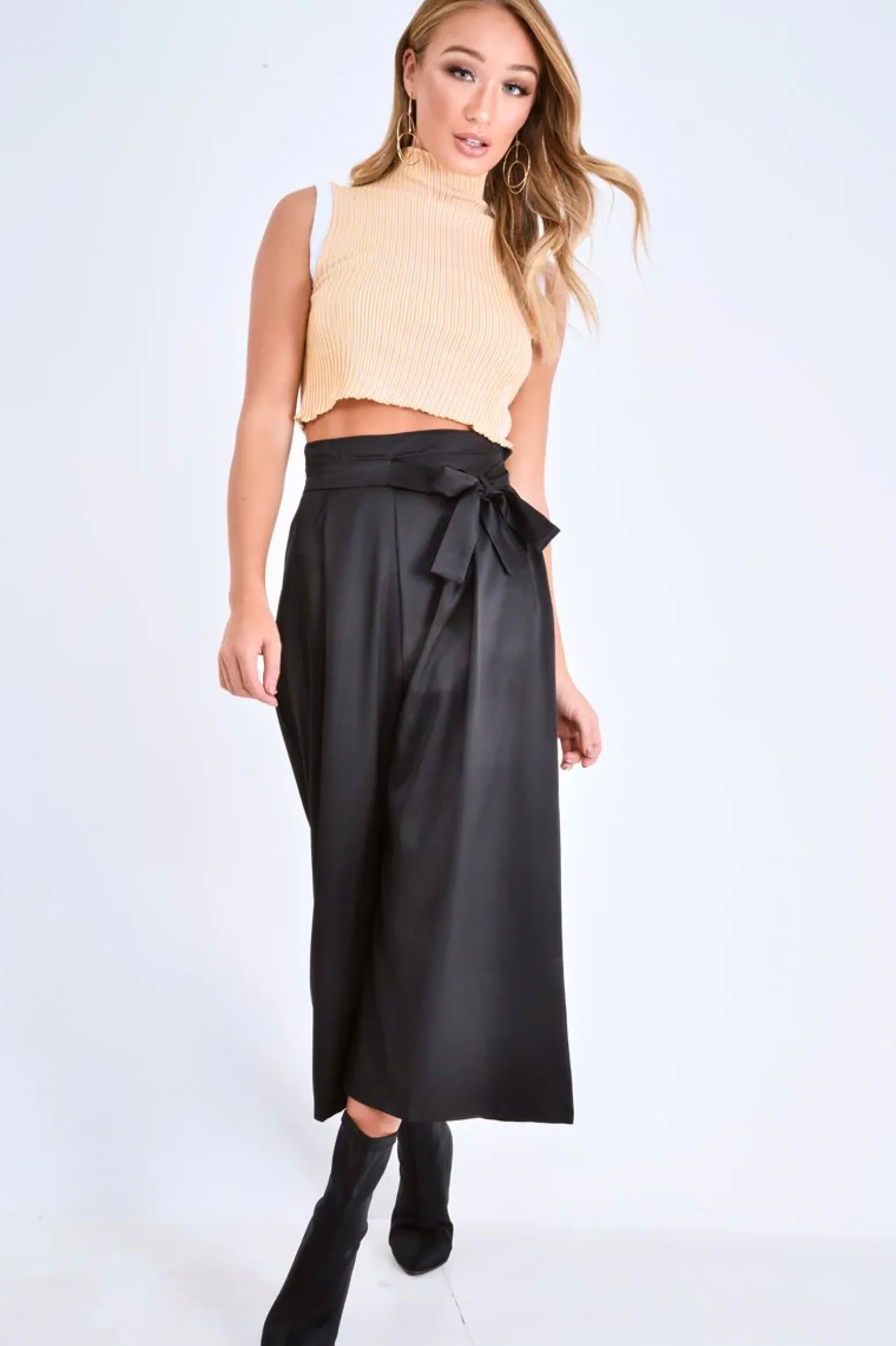 Rebellious Fashion Mustard White Rib Funnel Neck Knit Top - Moriyah