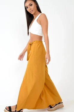 Rebellious Fashion Mustard Wide Leg Belted Split Front Trousers - Aamira