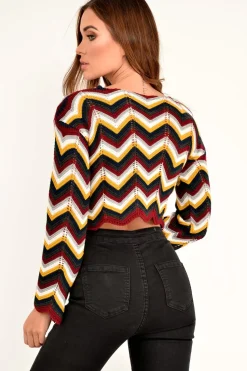 Rebellious Fashion Mustard Wine Chevron Knit Crop Jumper - Stevi